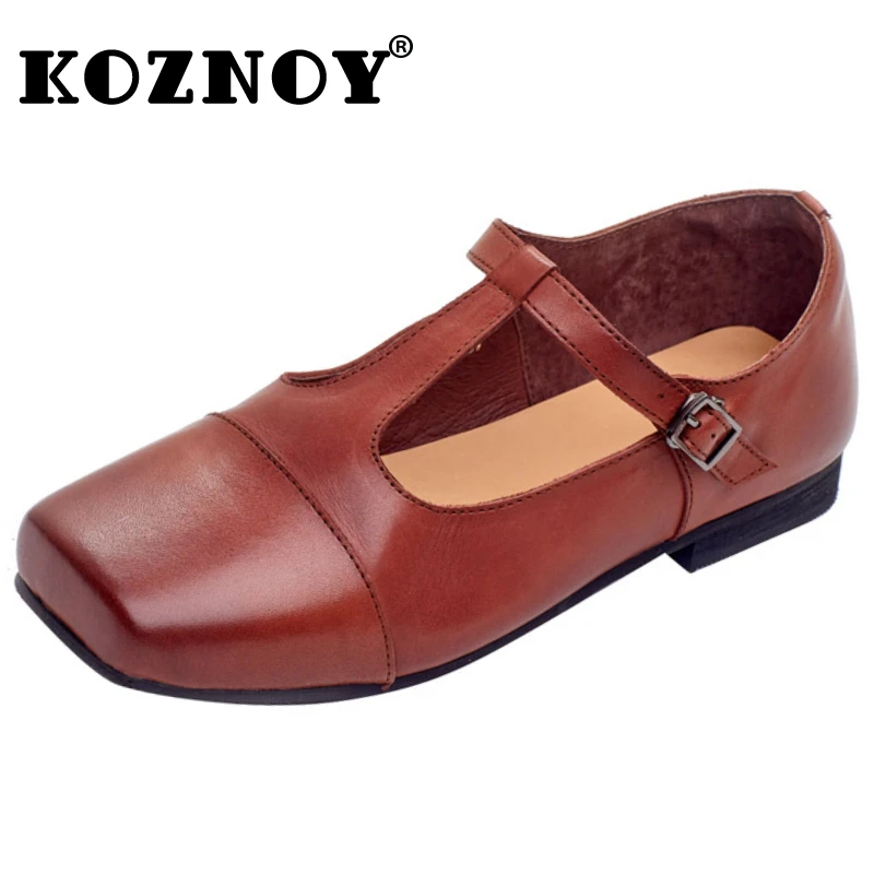 

Koznoy 1.5cm Ethnic Cow Genuine Leather Loafer Flats Casual Mary Jane Spring Autumn Buckle Summer Comfy Shallow Women Soft Shoes