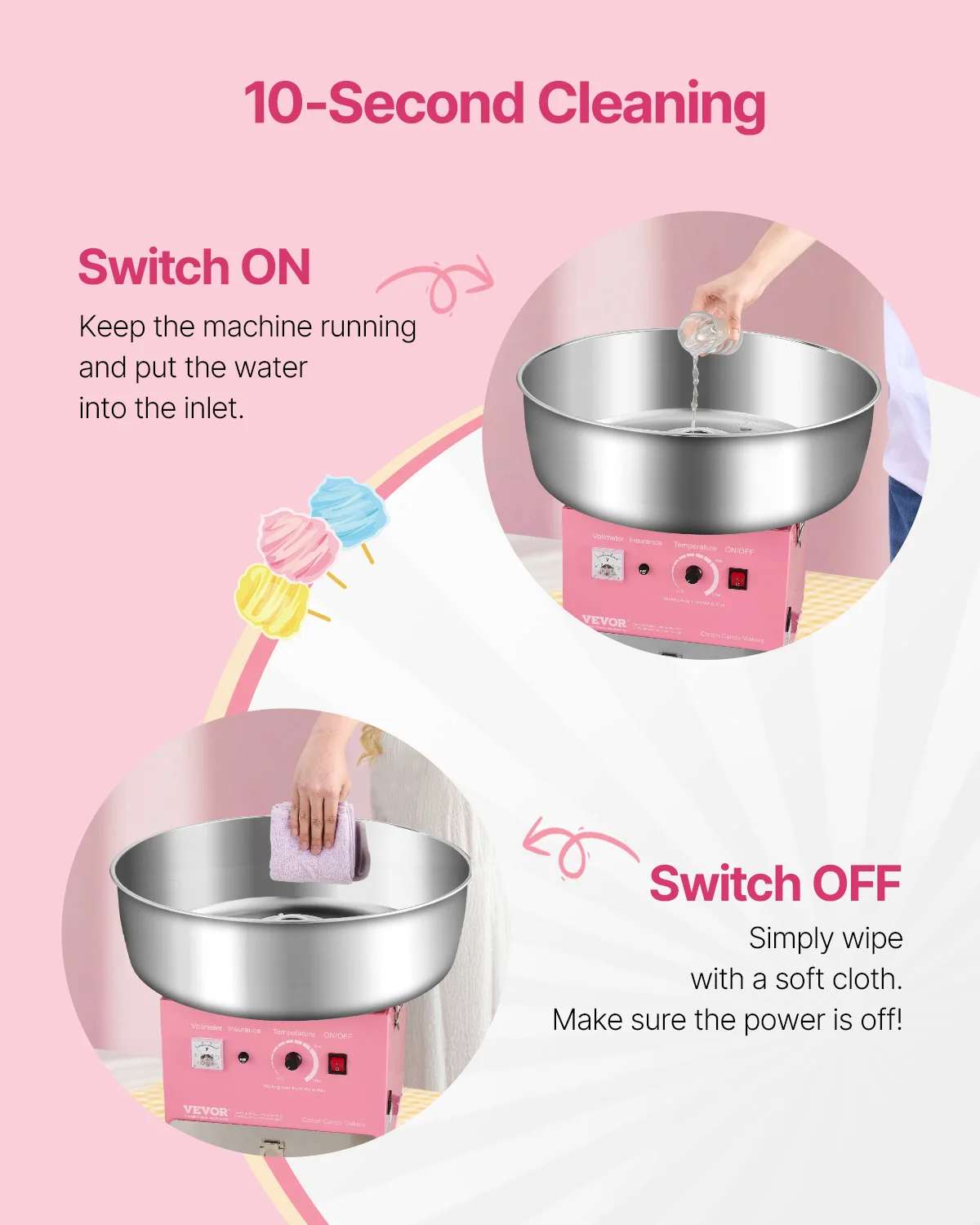 Stainless Steel Commercial Cotton Candy Machine Pink