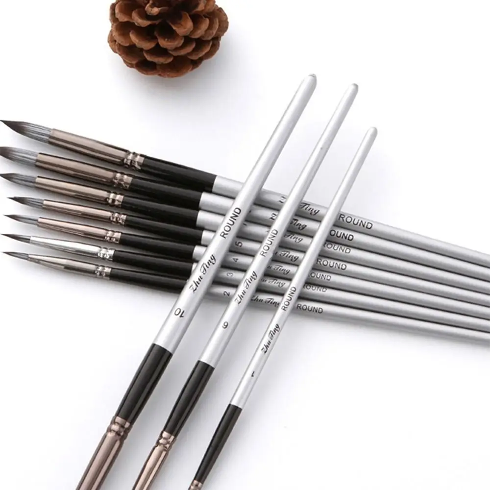 

10Pcs/set Professional Paint Brushes Set Nylon Hair Tips Wooden Handle Watercolor Gouache Brushes Round Pointed Anti-Shedding