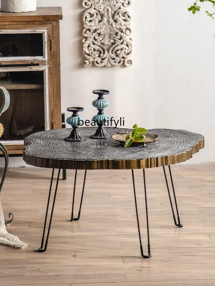 

zq American Retro Solid Wood Small Coffee Table Side Table Living Room Sofa Edge Table Balcony Leisure Coffee Table