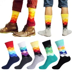 Hip Hop Cotton Long Socks for Men Male Spring Autumn Geometric Grid Breathable Anti-slip High Quality Funny Crew Sock Christmas