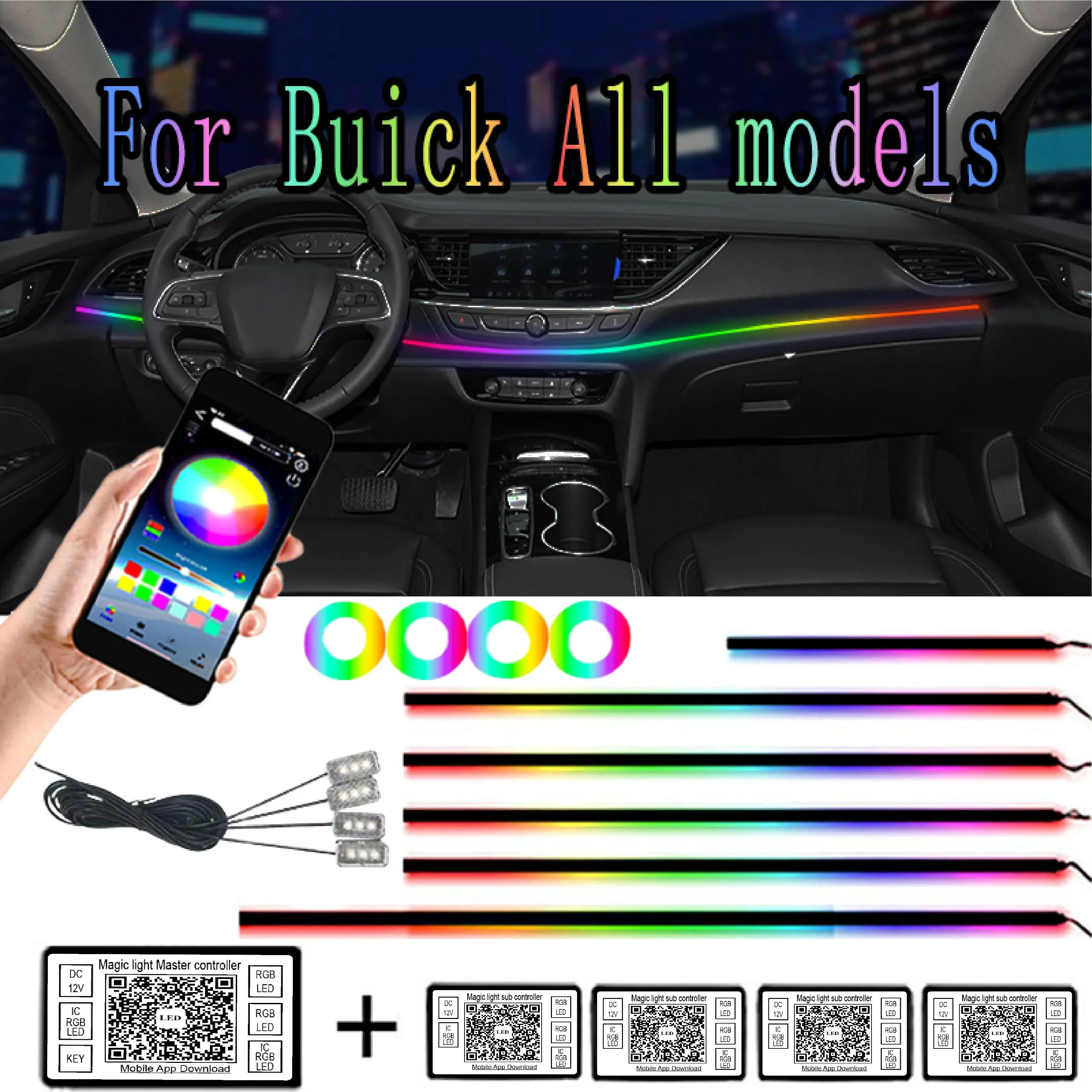 

18 в 1 64 цвета RGB симфония атмосферы автомобиля интерьер искусственное акриловое руководство оптоволоконное Универсальное Украшение искусственное для Buick