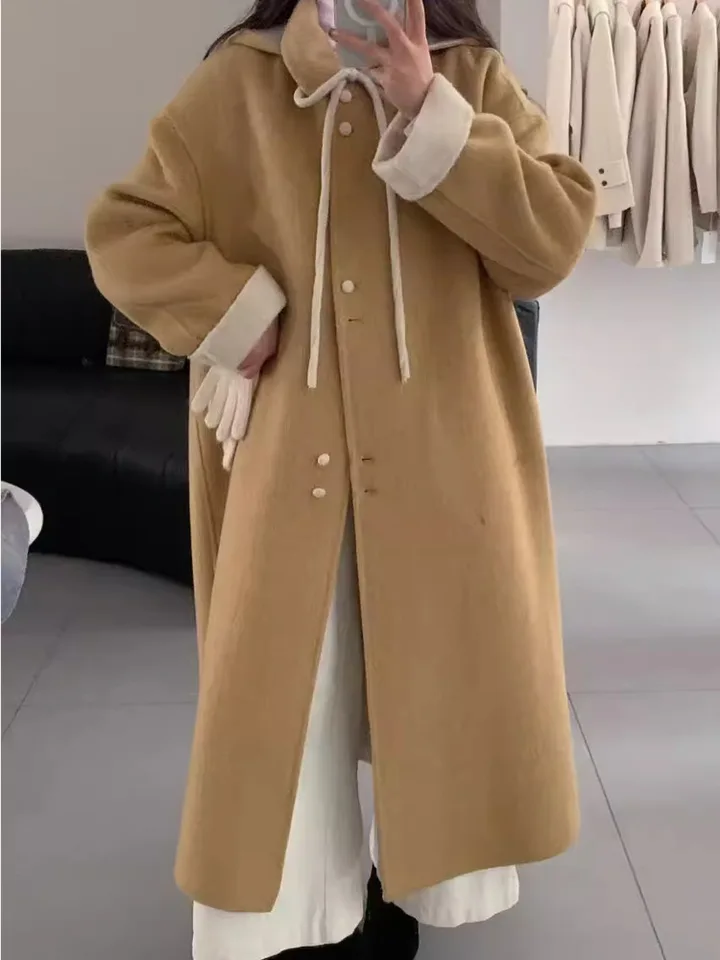 DFDG 2025 FW Women's Button Front Reversible Wool Coat Youthful