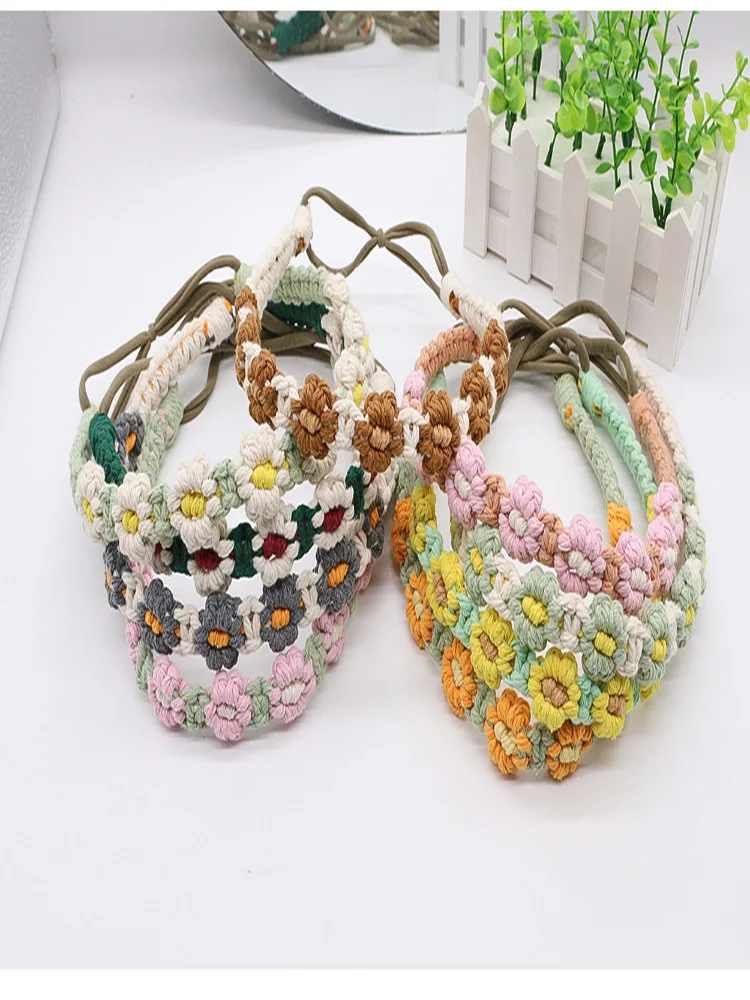 

Плетеная хлопковая повязка на голову, вязаная крючком ткань, повседневные Простые аксессуары для волос ручной работы, цветочная ткань