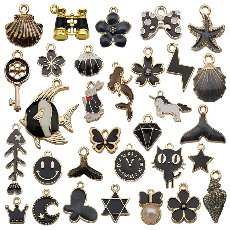 31Pcs Alloy Enamel Charms Mixed Styles Flowers Fruit Animals Pendants for Keychain Jewelry Making Accessories DIY Findings