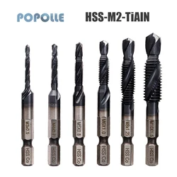Embouts de robinet en spirale HSS plaqués titane, à tige hexagonale, métriques à changement rapide, adaptés aux outils électriques, M3 M10 6.35 pouces, 1/4 