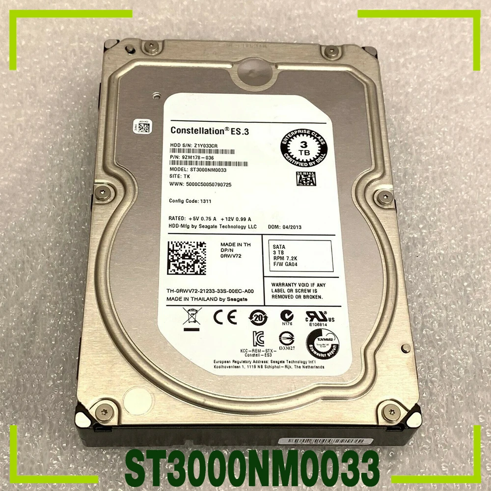 

3TB For Dell SATA 7200 RWV72 3T 0RWV72 ST3000NM0033 Server Hard Disk