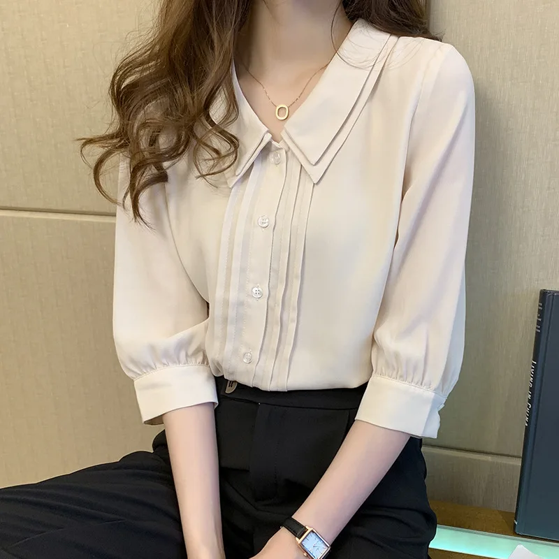 

Blouses for Women Fashion 2023 Solid Blouse Summer Short Sleeve Women Shirts Chiffon Blouse Shirt Women Tops Blusa Mujer