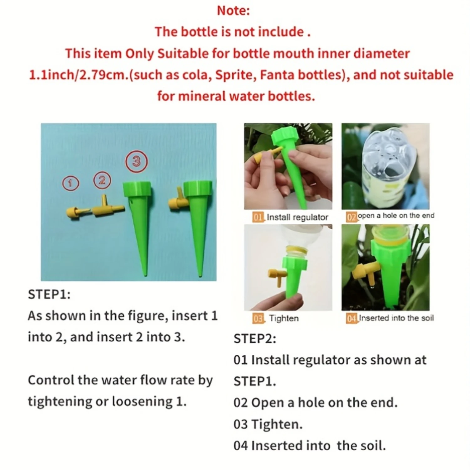 Adjustable Self-Watering Spikes for 1.1" Bottle Diameter-Suitable for Greenhouse Use