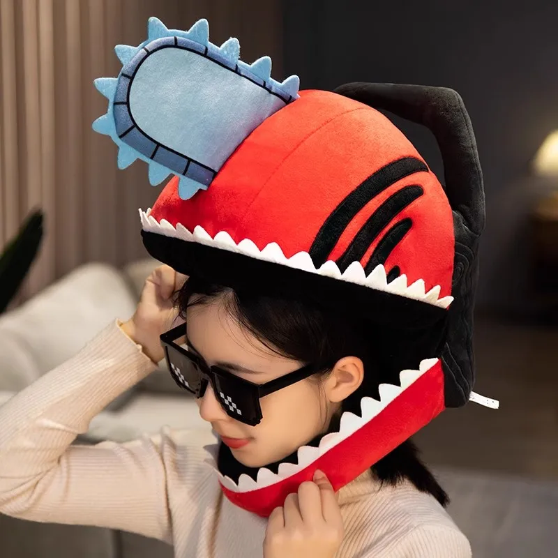 Chainsaw Man Stuffed Toy Pillow Denji Cap Plush Head Pillow Chainsaw Man Denji Cosplay Stuffed Doll Decorative Anime Gift