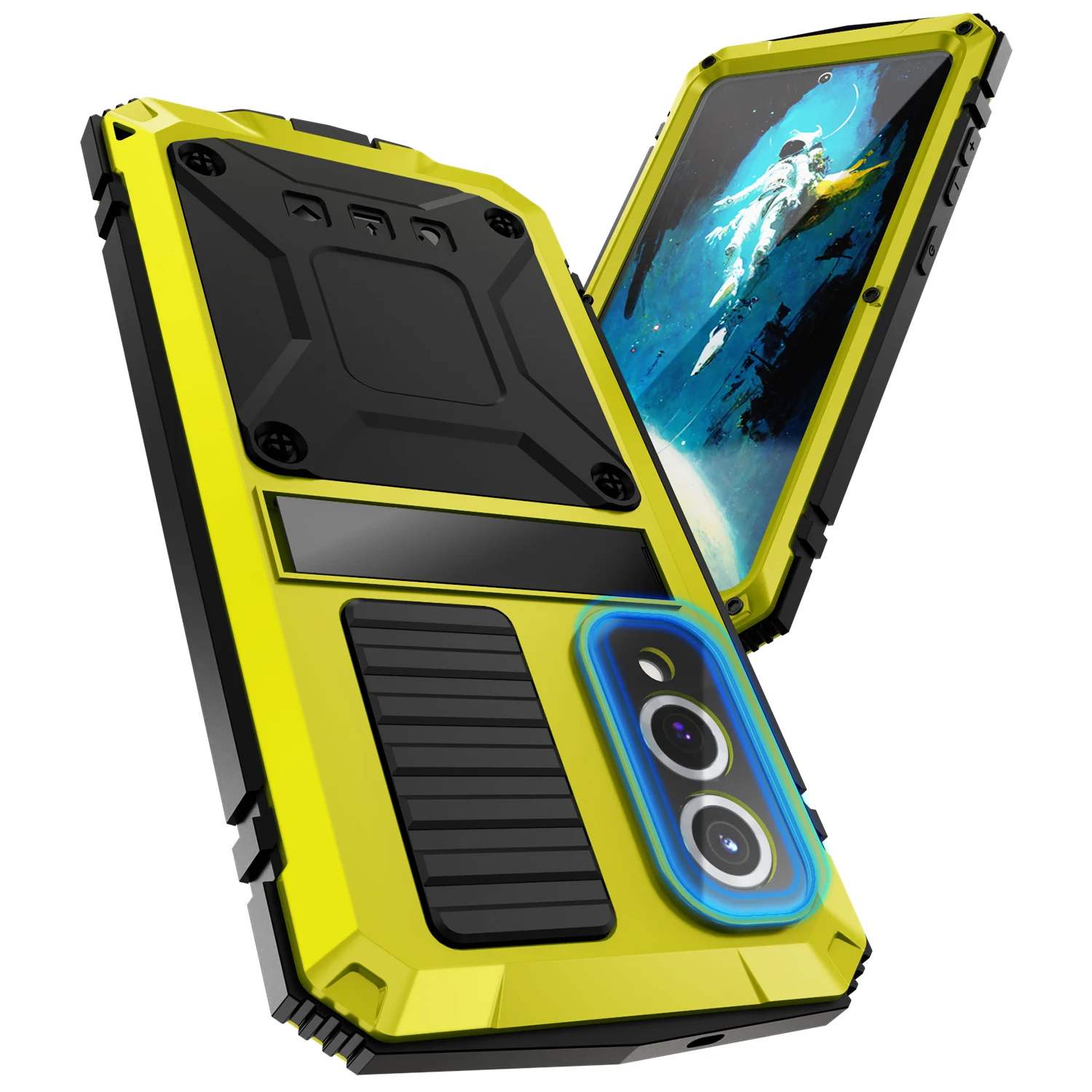Shockproof Heavy Duty Metal Phone Case with Glass Screen Protector and Anti-Scratch Technology