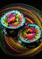 Japanese Salmon Sushi Canvas Wall Art - Cute Aesthetic Poster for Kitchen and Home Decor (Pink)
