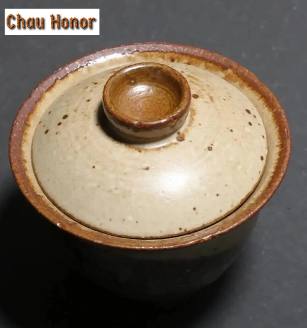 155ml Retro Coarse Pottery Kiln Gaiwan Japanese Kung Fu Tea Bowl Hand Made Ceramic Tea Tureen Tea Ceremony Drinkware Decorations