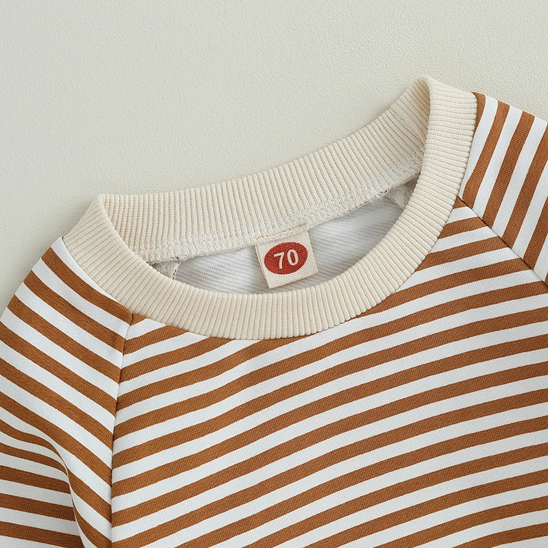 Description Picture 5 of itemBaby Boys Pants Set Long Sleeve Crew Neck Striped Sweatshirt with Elastic Waist Sweatpants Infant Clothes