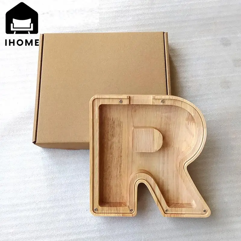 

IHOME Creative English Letter Modern Simple Music Piggy Bank Wooden Transparent Glass Animal Storage Tank Wooden New 2024