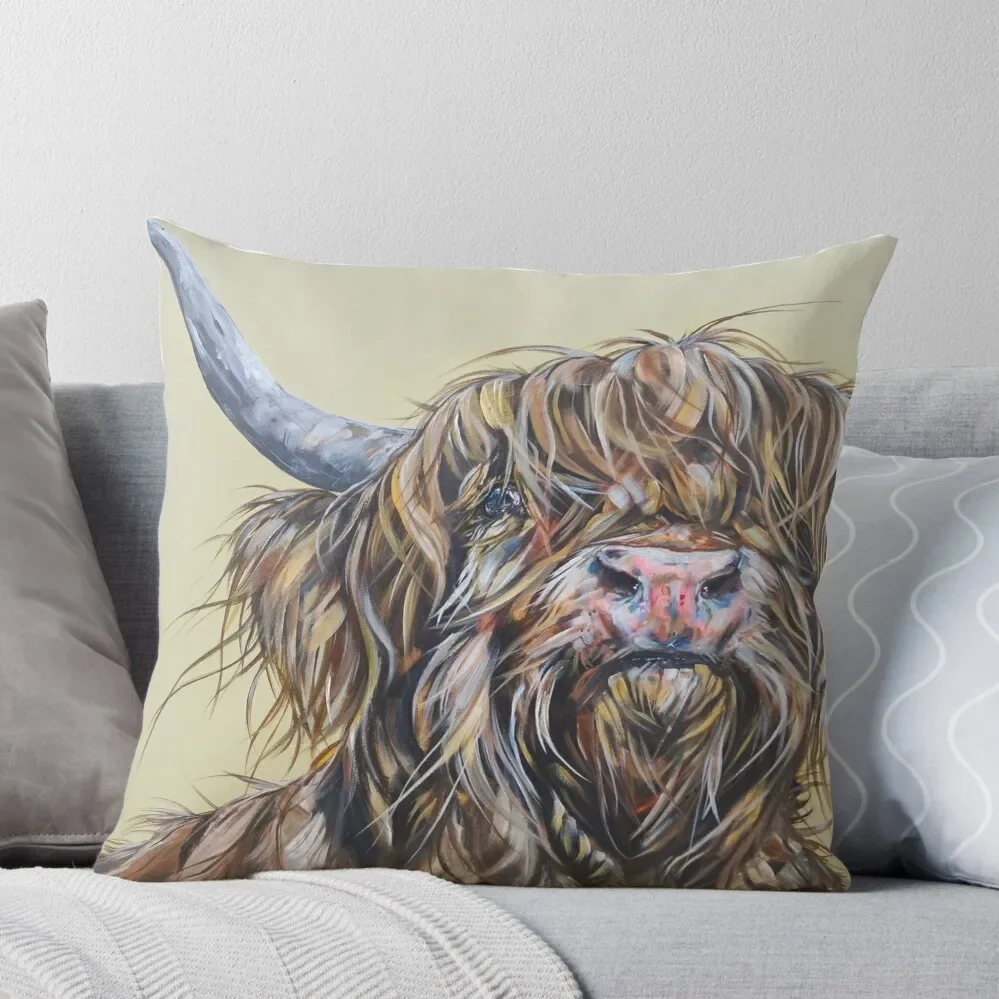 Wally Mcwindy. Highland Hairy Cow, Heilan Scottish Funny Coo Art Di Award-Winning Uk Artist Sam Fenner Throw Pillow Anime