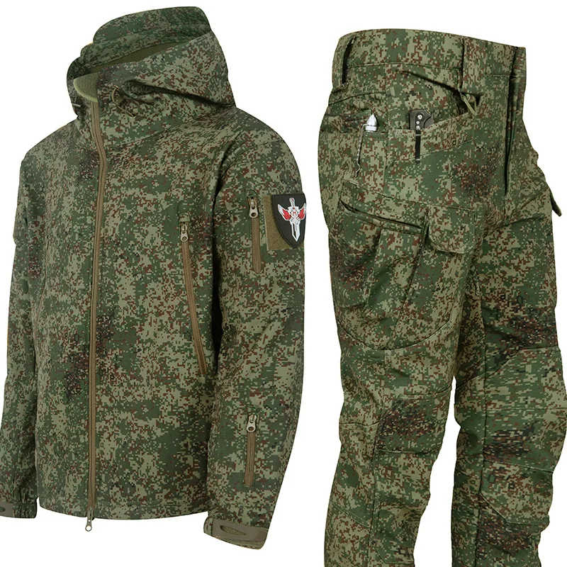 Herren Shark Skin Camouflage Taktische Softshell-Jacke und Hose Set Winter Warm Militär Kampftraining Outdoor Jagd Sport W – Detail 9