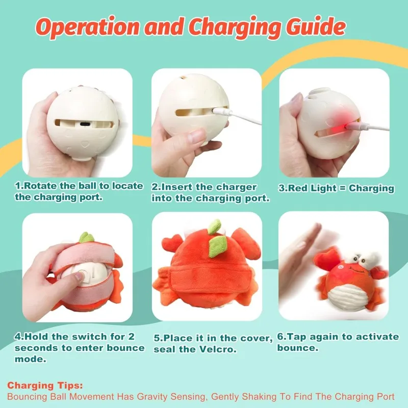 Crab Rechargeable Interactive Dog Toy with Motion-Activated Ball & Music Recording