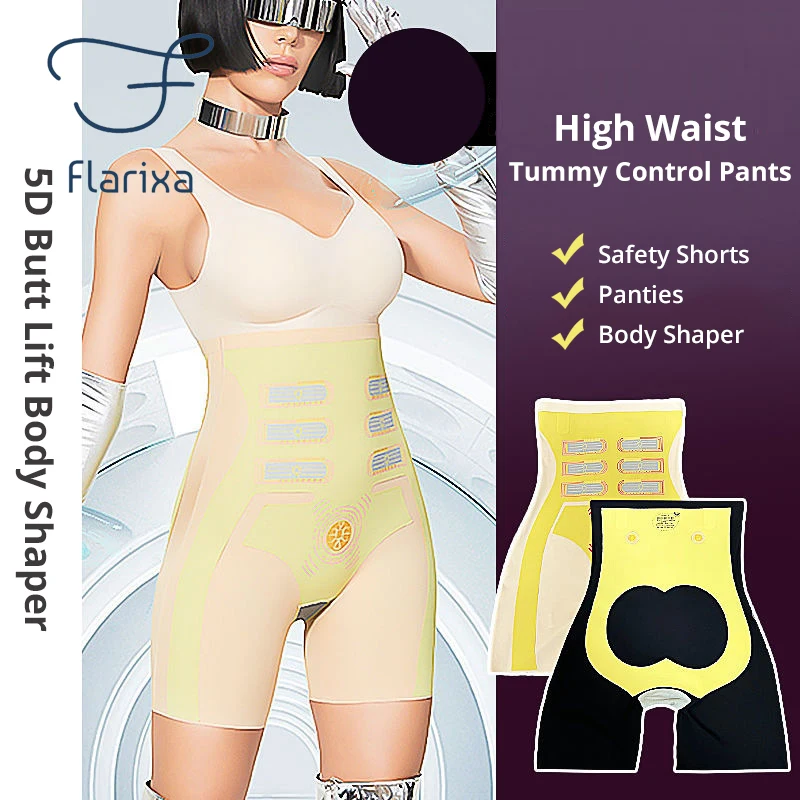 Flarixa Seamless Body Shapewear Woman Flat Belly Sheath Panties 5D Magnetic Levitation Belly Shorts Under the Skirt Safety Pants
