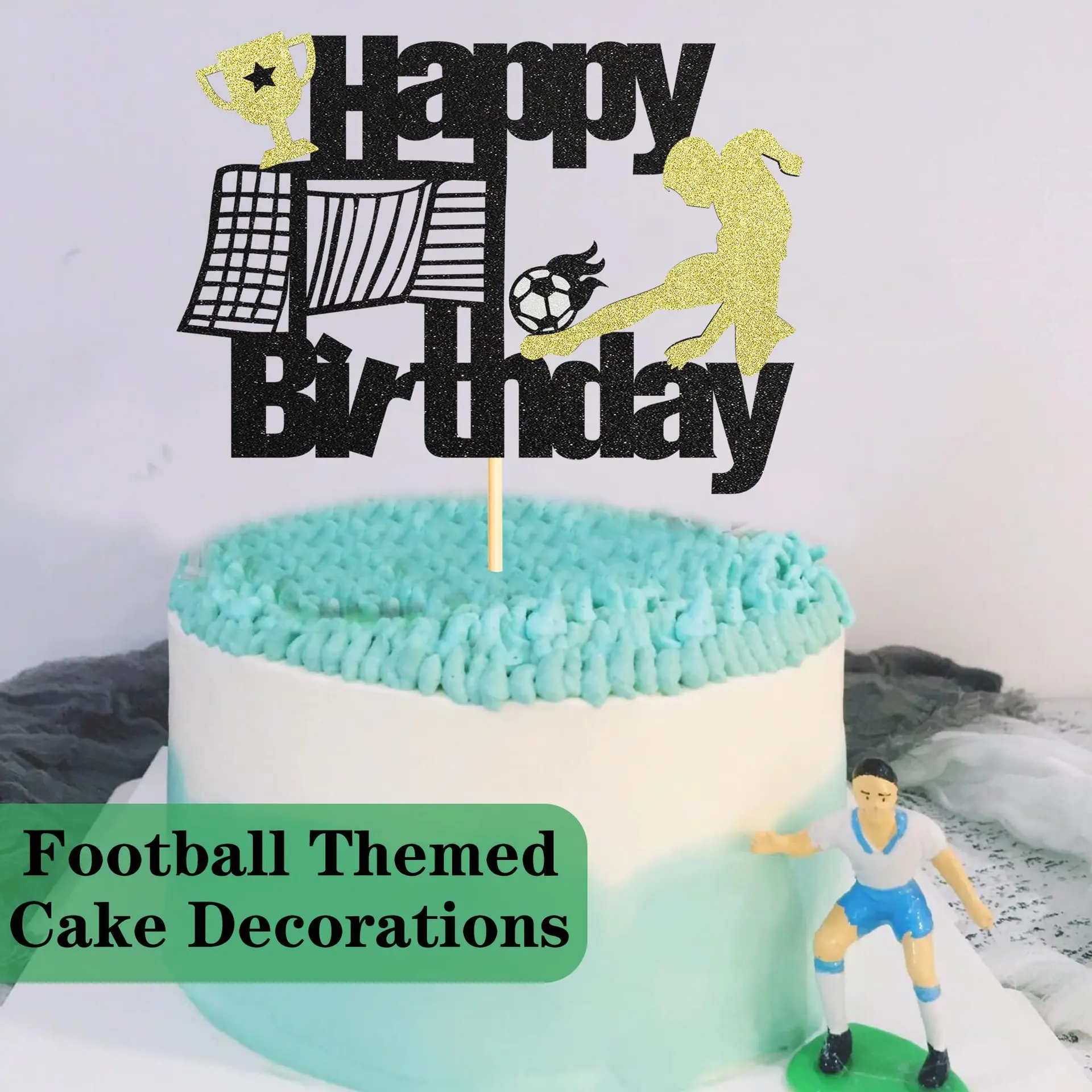 Goud Zwart Voetbal Happy Birthday Cake Topper Voetbal Bruiloft Kids Party  Cake Diy Bakken Cupcake Toppers Decoratie Baby Shower - AliExpress, image size:1920x1920