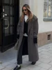 Solid Woolen Lapel Long Coats For Women Loose Full Sleeve Double Breasted Shoulder Pads Overcoats 2024 Autumn New Lady Outwears 2