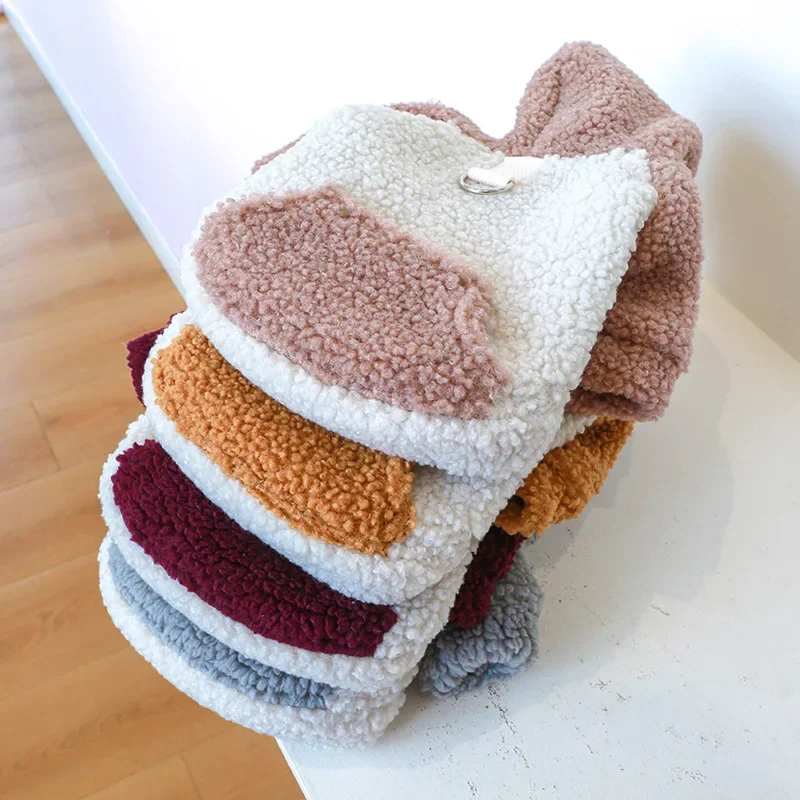 Pet Clothing for Autumn Winter Creative Warm Plush Hoodie Warm Color To Keep Cold Resistant Lambing Plush Traction Hoodie