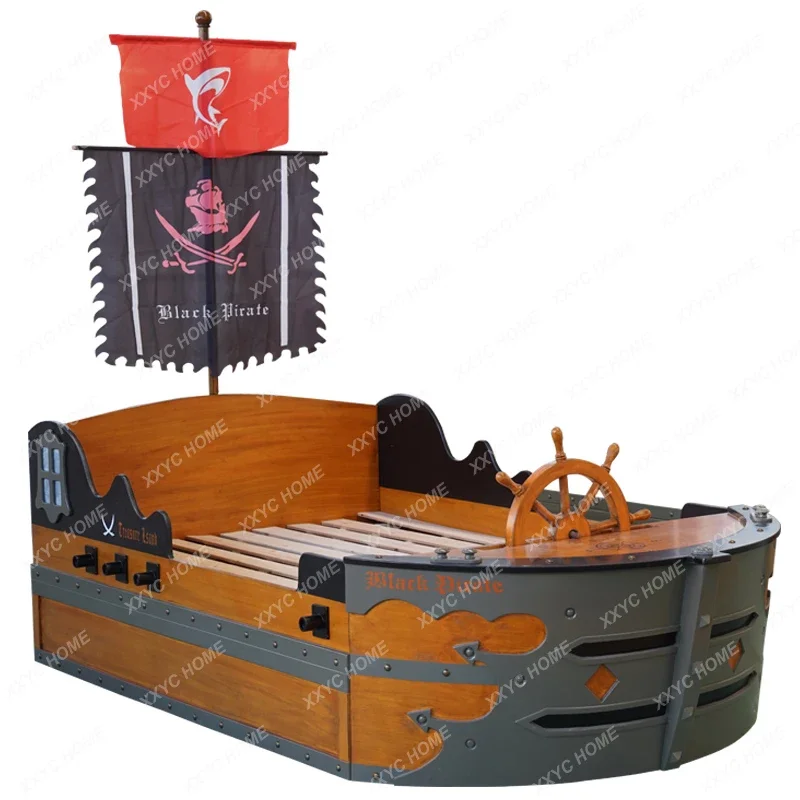 

Children's Solid Wood Single Bed Cartoon Parent-Child Pirate Ship Boy Bed Multifunctional Bunk Bed кровать подростковая