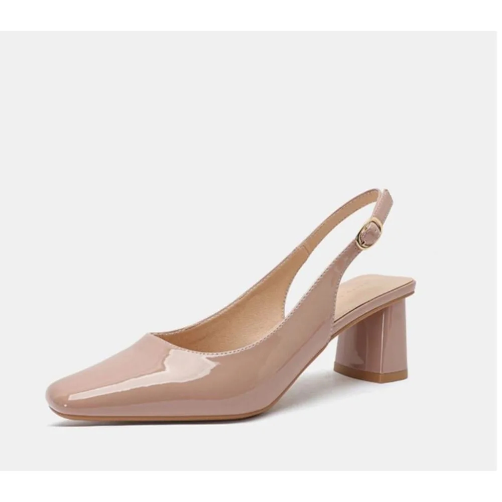 Meotina Women Slingbacks Pumps Square Toe Block Mid Heels Buckle Shallow Ladies Fashion Career Shoes Summer