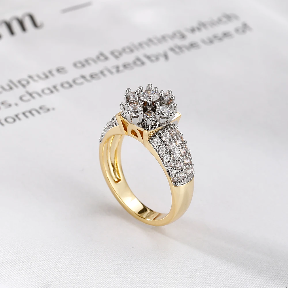 Eingelegter synthetischer Zirkon, dreiteiliger Ring, Ohrringe, verkupferter 14K-Gold-Modeschmuck, zweifarbiger Anzug, Party, exquisites Geschenk – Detail 7
