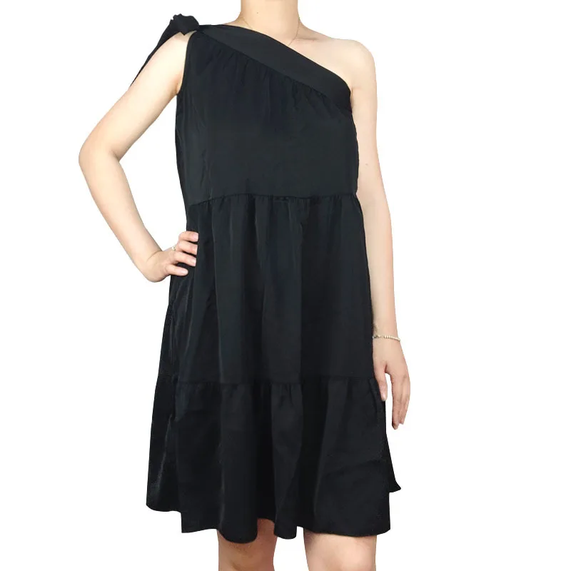 

New Women One Shoulder Sexy Mini Dress for Party Casual Summer Loose Sleeveless Beach A-line Black Dresses White Red Vestidos XL