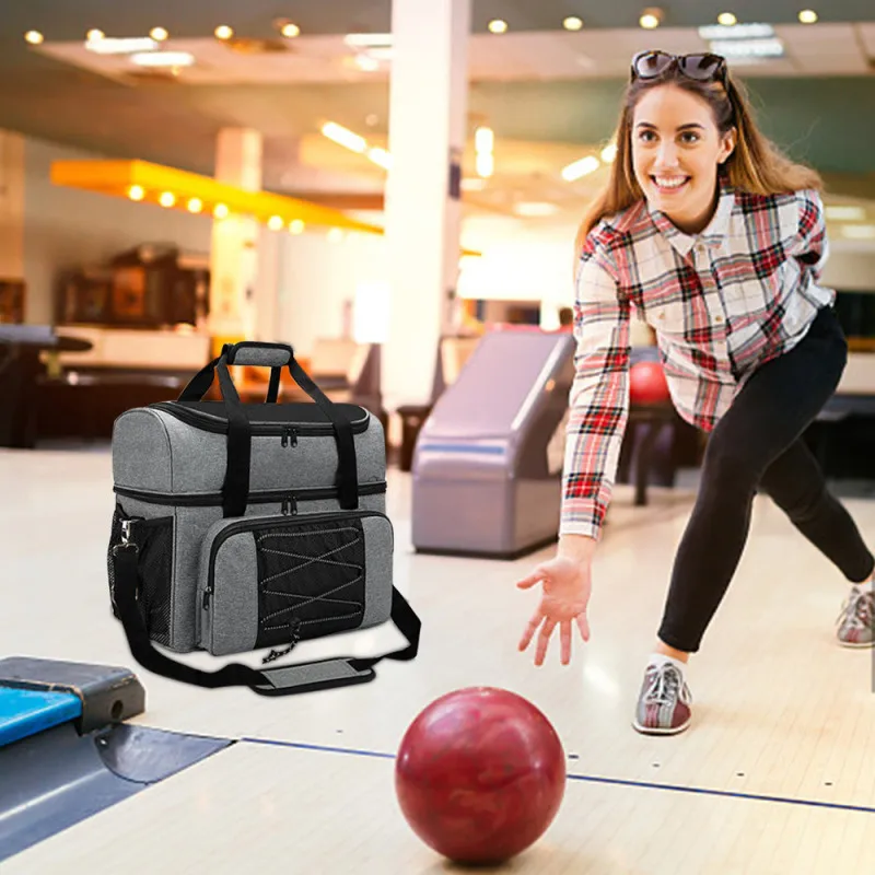 Bowling Bag Portable Tote for 2 Balls with Padded Ball Holder for Double Ball and Pair of Shoes up to Mens bowling accessories