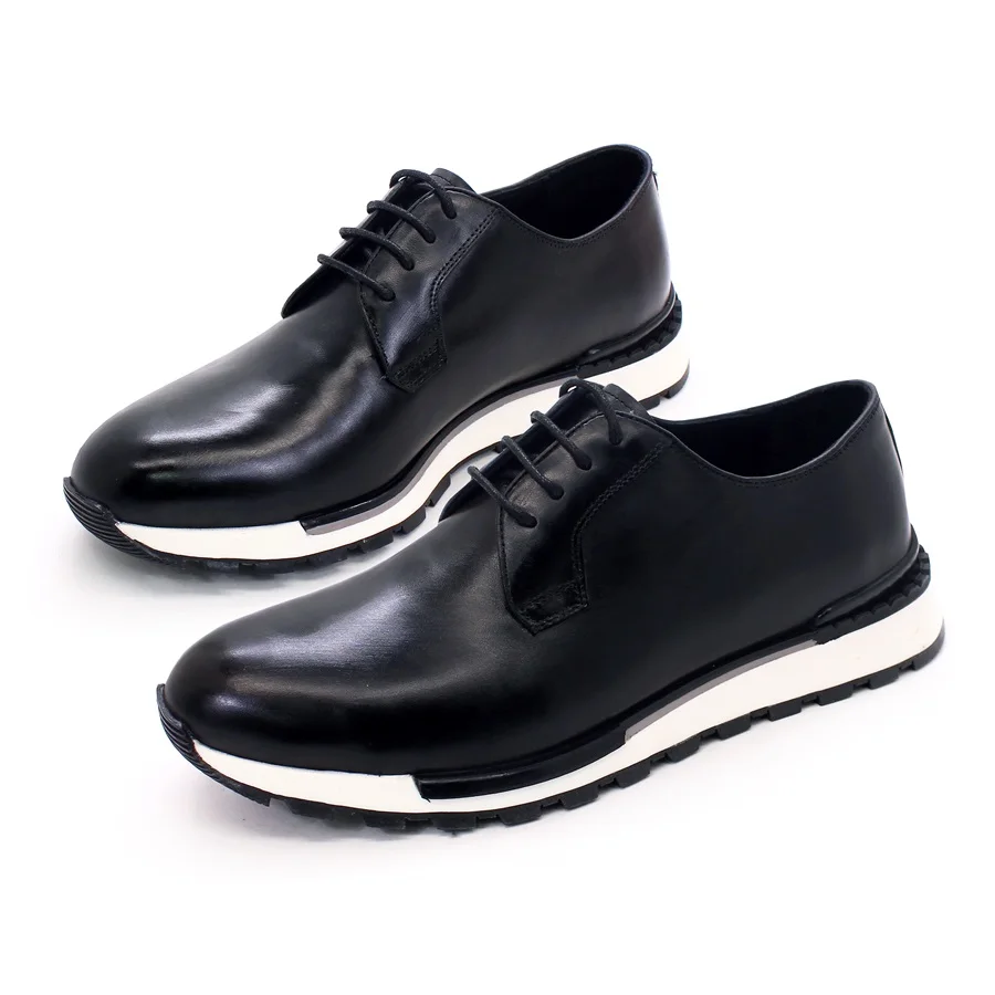 Men's Genuine Leather Shoes Anti-Slip Casual Sneakers Glossy Breathable Lace-Up Men's Wedding High-end Wedding Men's Shoes 5