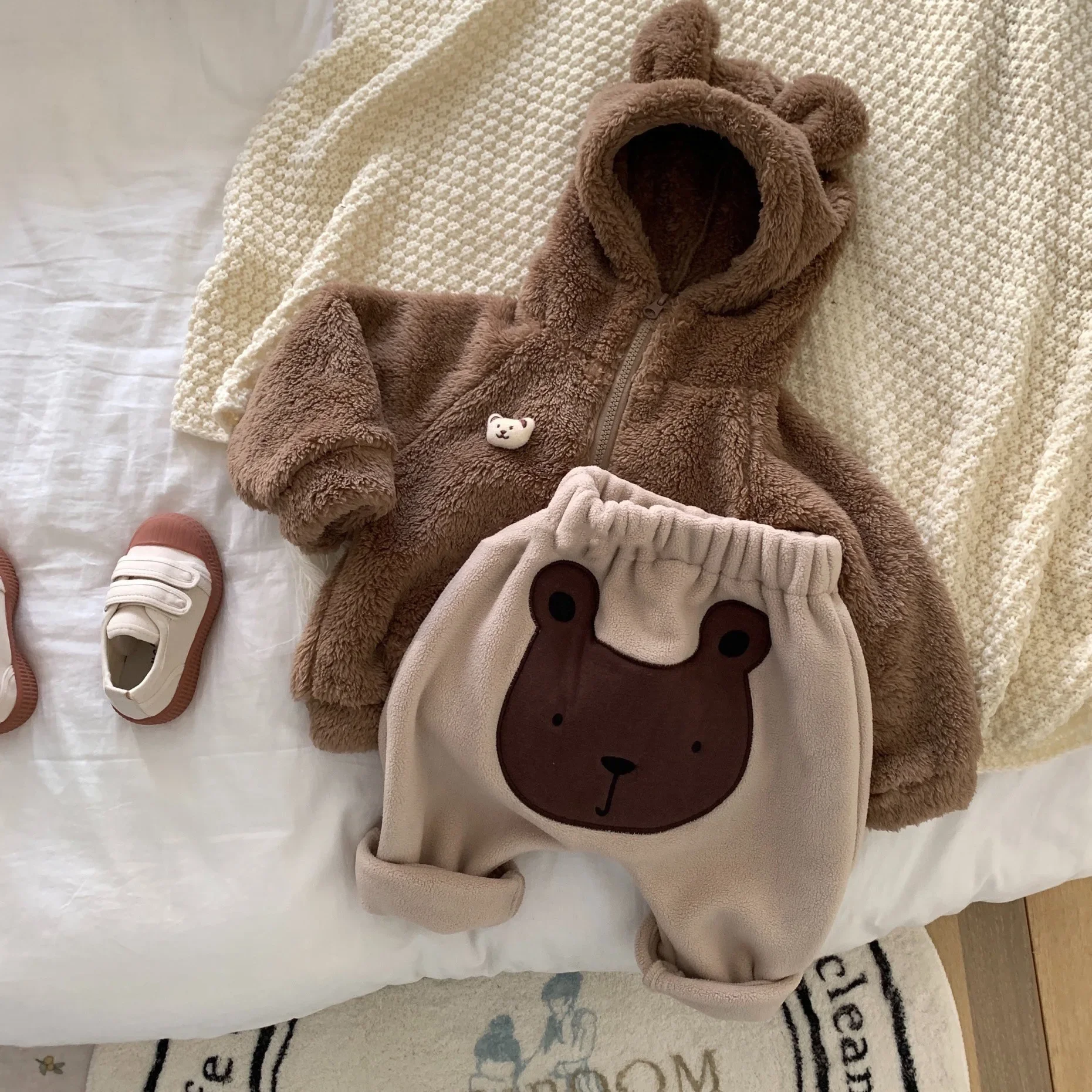 4410 Baby Coat Winter Korean Plush Baby Boy's Coat Plus Velvet Padded Hooded Warm Jacket Outerwear