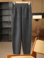 New Classy Autumn Winter Soft Thick Warm Wool Women Pencil Pants Woman 100% Merino Wool Trousers Elastic Waist Knited Wool Pants - Image 4