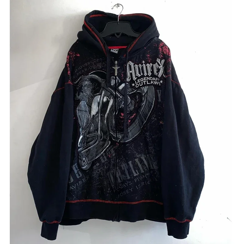 Y2K Gothic Graphic Hoodie Mens Womens Streetwear Zip Up Pullover