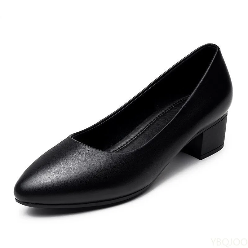 Low heel flight attendant work Shoes Black leather shoes Ladies Comfort soft soled high heels Fashion casual Women's pumps Mujer 6