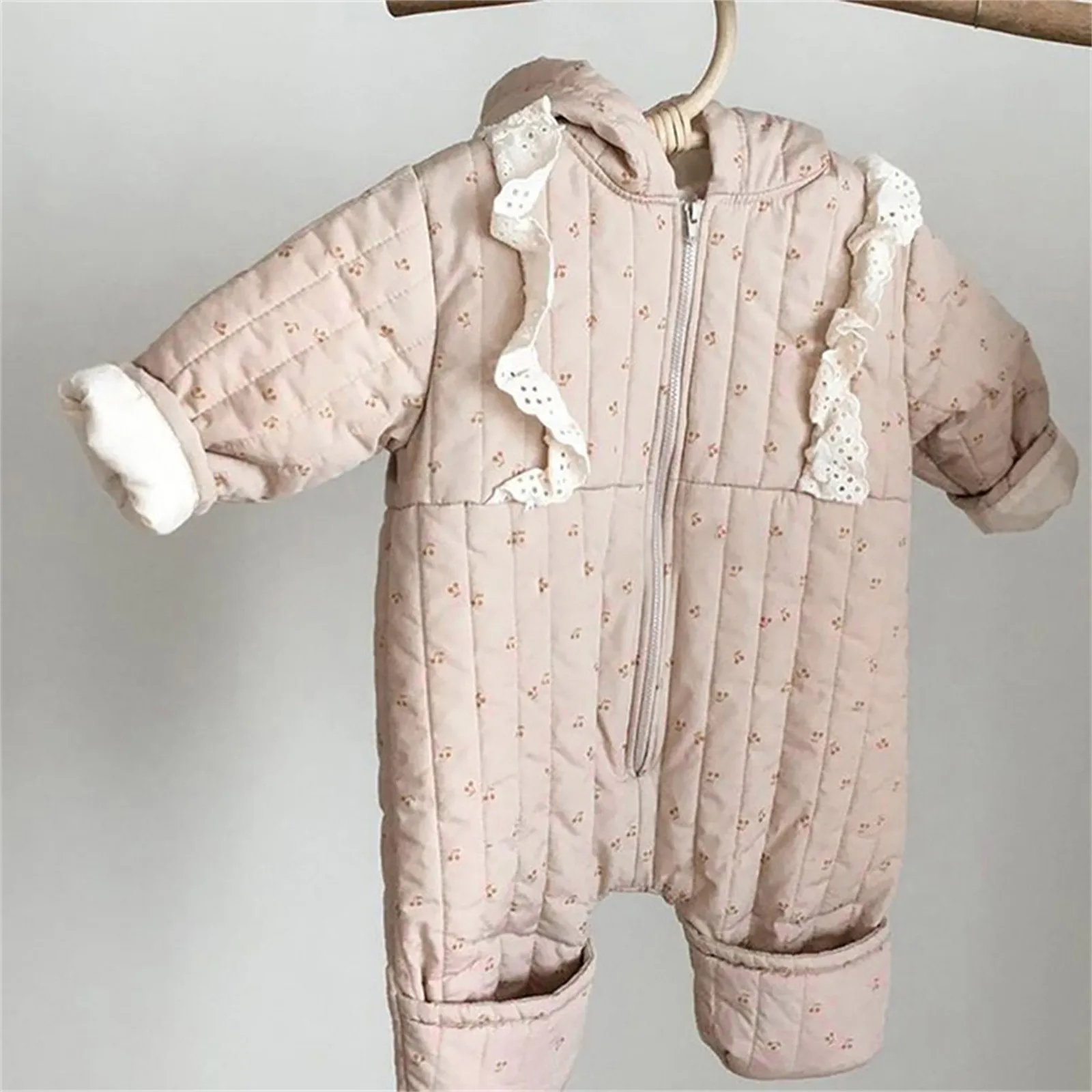 Newborn Infant Baby Girls Winter Warm Thick Plaid Cotton Long Sleeve Padded Romper Jumpsuit Clothes Coat Toddler Girls Coats