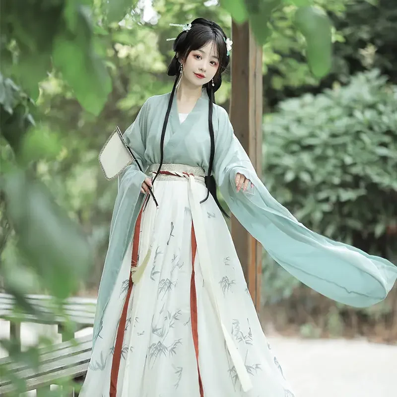 

new Hanfu Dress Women Ancient Chinese Hanfu Female Halloween Cosplay Costume 2024 Summer Dress Hanfu Green 3pcs Sets For Women