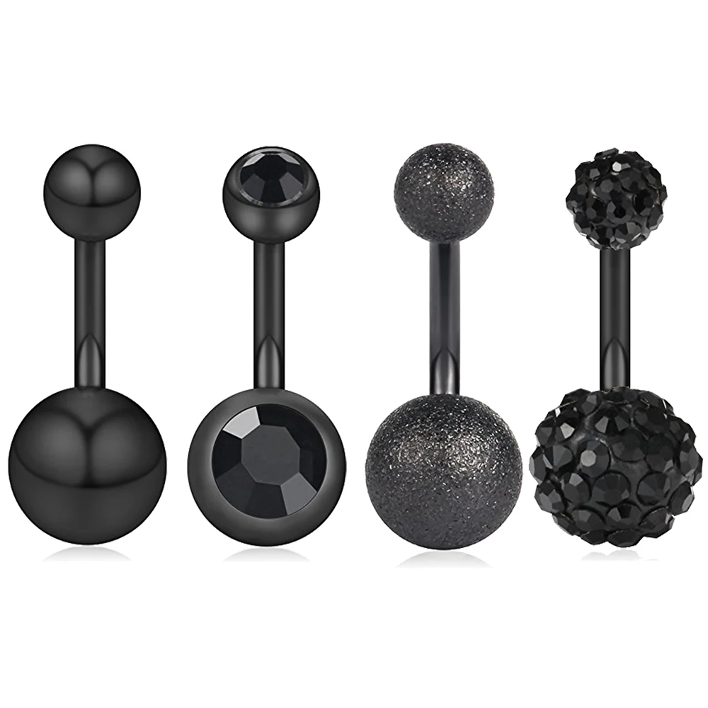 4pcs 14g 10mm 316l Surgical Steel Crystal Ferido Cz Short Belly Earring