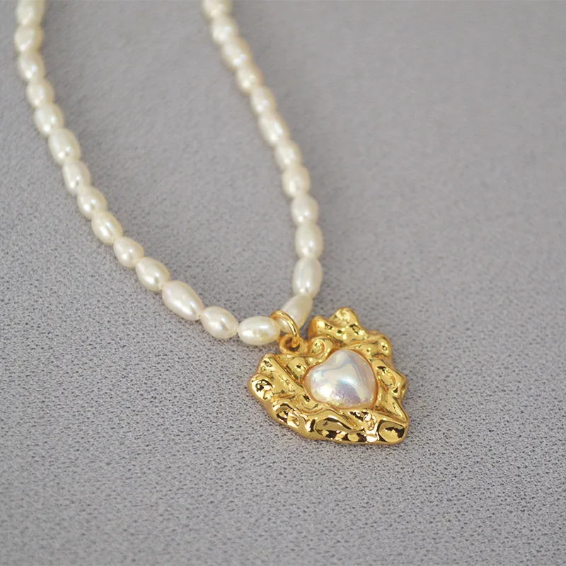 Freshwater Pearl Chocker Vintage Style Love Heart Charm Women Necklace