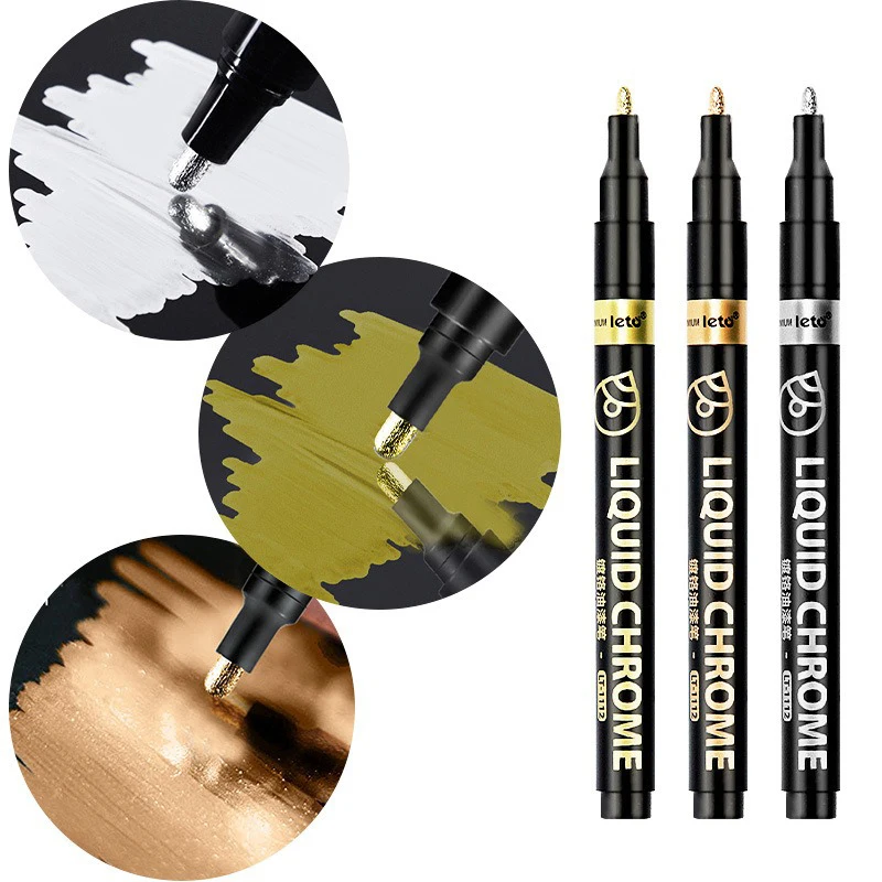 0.8/1/2mm Mirror Marker Pen DIY Reflective Paint Pens Mirror Markers Chrome Gold Silver Marker Signature Model Painting Marking