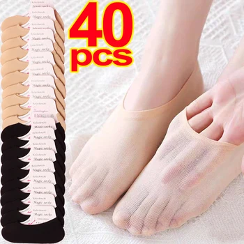 여성용 보이지 않는 풋지 신발 라이너 트레이너 발레리나, 여성용 보트 양말, 얇은 양말 슬리퍼, 투명한 얕은 삭스, 여름 40 개