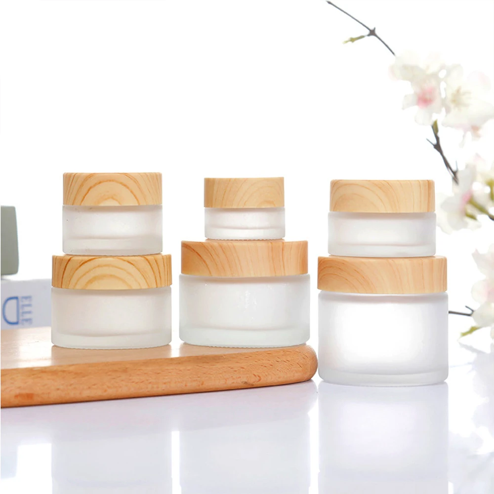 5g 10g 30 50g Cream Bottle Glass Wood Grain Lid Cosmetic Jar Scrub Sub-bottling Portable Travel Sub-bottling Packaging Container