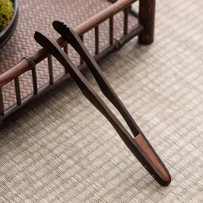 Chinese Ebony Solid Wood Tea Clip Pure Copper Tea Clip Vintage Cup Holder for Washing Cups Ceremony Accessories wooden food tongs tea bag tongs