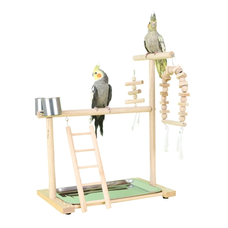 

Bird Perch Stand Parrots Playstand with Stainless Steel Tray Feeding Cups Ladder Swing Chew Toy for Birds New Dropship