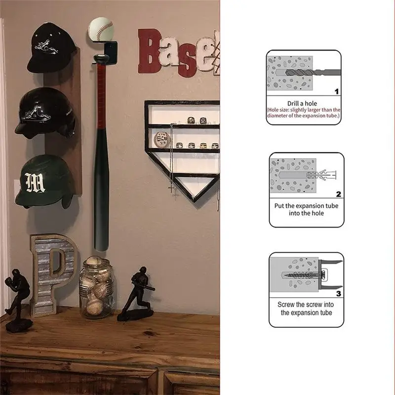 2 Pcs Baseball Bat Wall Mount Baseball Bat And Ball Display Wall Decor 2pcs Sports Memorabilia Ball Storage Rack Softball