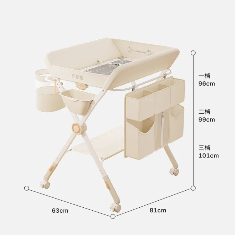 Portable Baby Changing Table for Nursery Height Adjustable Foldable Diaper Table with Swivel Wheels Drying Racks Large Storage