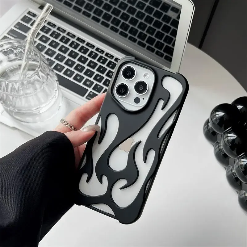 3D Flame Pattern Shockproof Slim Phone Case - Hollow Design & Soft Protective Cover