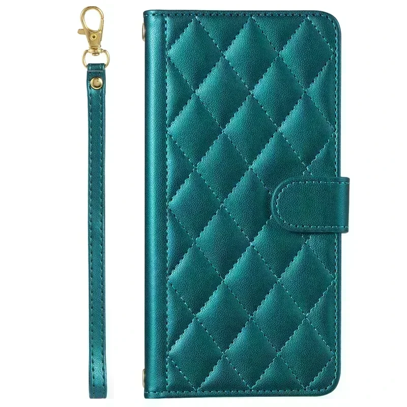 Diamond Lattice Leather Wallet Case - Elegant Protective Cover