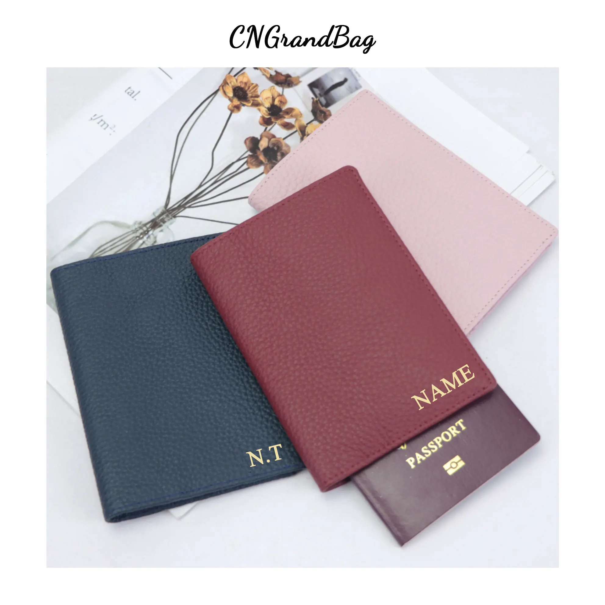 

Personalization Passport Holder Cow Leather Pebble Passport Cover Portable Boarding Cover Travel Accessories Passport Travel Bag